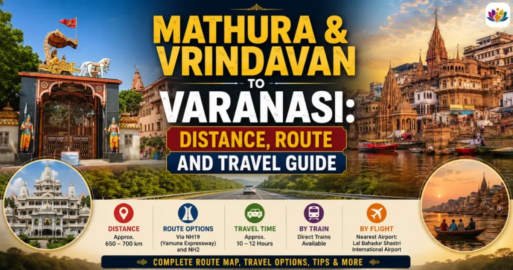 Mathura and Vrindavan to Varanasi distance