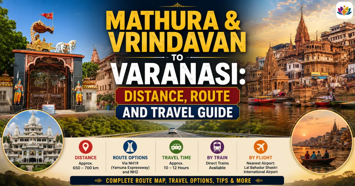 Mathura and Vrindavan to Varanasi distance